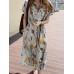 Cottagecore Plant Print Pocket Button Cotton Short Sleeve Shirt Dress