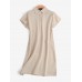 Solid Pocket Button Lapel Short Sleeve Casual Midi Dress