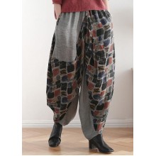 New stitching printed cotton and linen pants loose large size casual pants