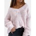 Women V  Neck Solid Color Knitting Hollow Out Casual Sweaters