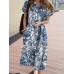 Cottagecore Plant Print Pocket Lapel Short Sleeve Shirt Dress